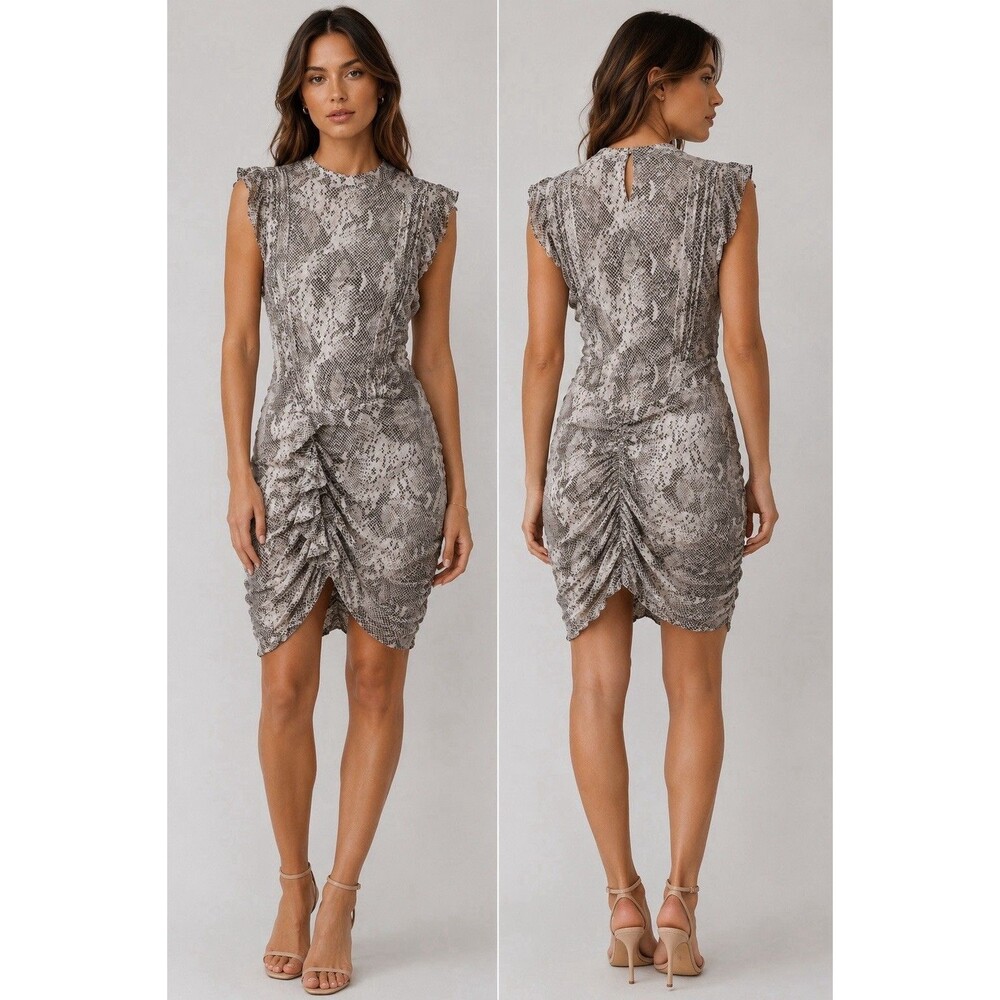All Saints Evely Midgard Ruffle Snake Print Mini Dress 6